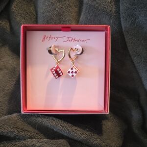 Betsey Johnson Red and Gold Dice Earrings